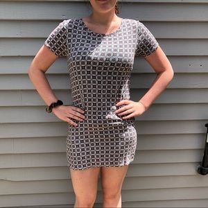 Tight patterned aqua and pink dress from GREECE